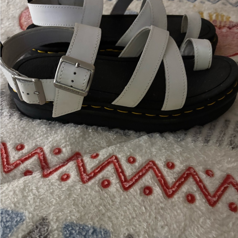 DOC MARTENS DUO Black and White Strappy Platform Sandals - Picture 2 of 7